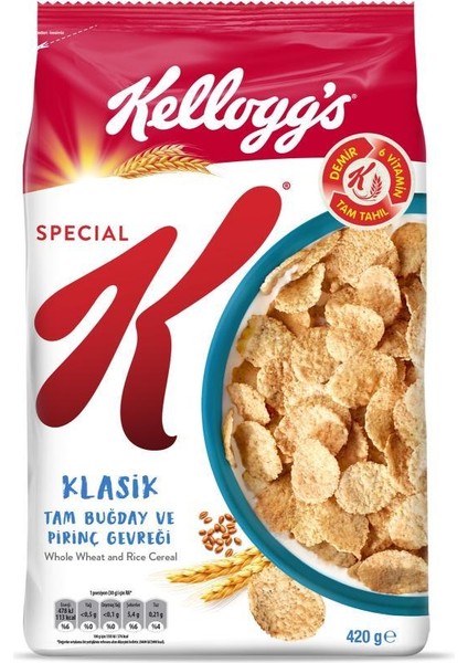 Special K Klasik Kahvaltılık Tam Buğday ve Pirinç Gevreği 420 gr x 10 Adet, Tam Tahıllı, Lif Kaynağı