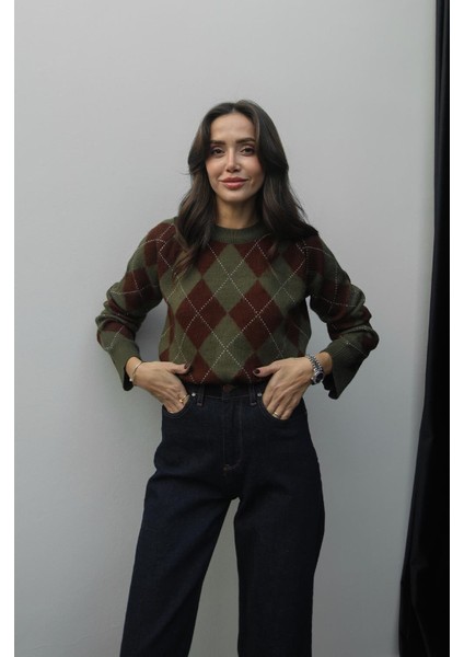 Haki Haley Baklava Desenli Kazak modelleri