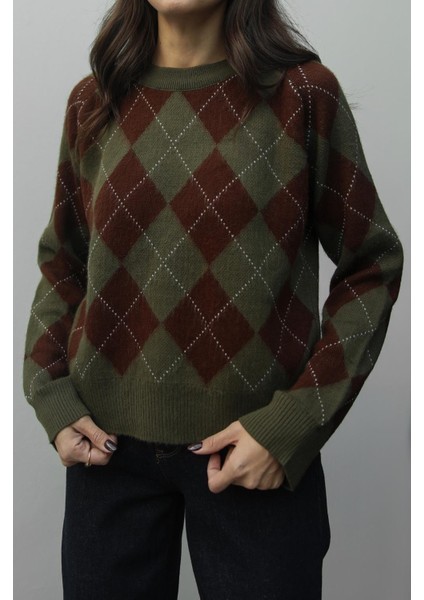 Haki Haley Baklava Desenli Kazak fırsatları