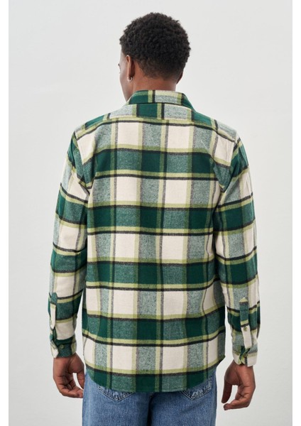 Koyu Lacivert Yünlü Ekose Desen Yumuşak Yaka Cepsiz Uzun Kol Casual Comfort Fit Gömlek 1004245227 indirimleri