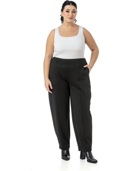Büyük Beden Yarım Şalvar Beli Arkadan Lastikli Cepli Siyah Pantolon fiyatları