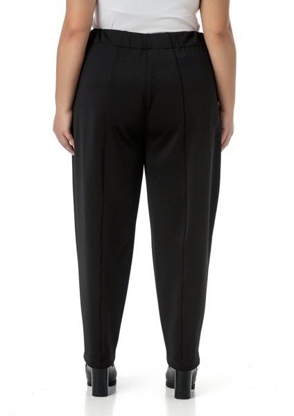 Büyük Beden Yarım Şalvar Beli Arkadan Lastikli Cepli Siyah Pantolon modelleri