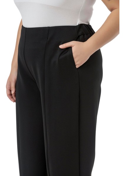 Büyük Beden Yarım Şalvar Beli Arkadan Lastikli Cepli Siyah Pantolon fırsatları