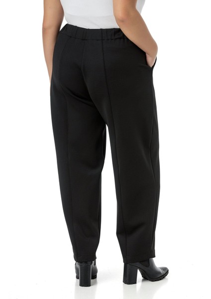 Büyük Beden Yarım Şalvar Beli Arkadan Lastikli Cepli Siyah Pantolon indirimleri
