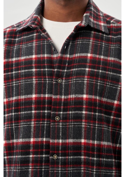 Vişne Yünlü Ekose Desen Yumuşak Yaka Cepsiz Uzun Kol Casual Comfort Fit Gömlek 1004245227 fırsatları