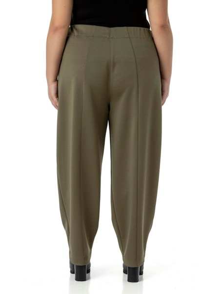 Büyük Beden Yarım Şalvar Beli Arkadan Lastikli Cepli Haki Pantolon modelleri