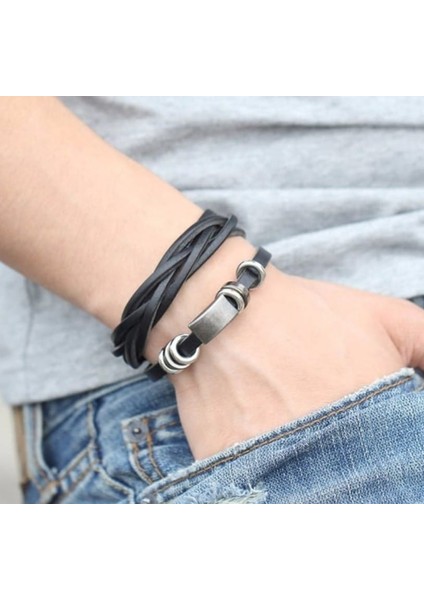 Deri Siyah Renk Ayarlanabilir Ölçülü Bileklik modelleri