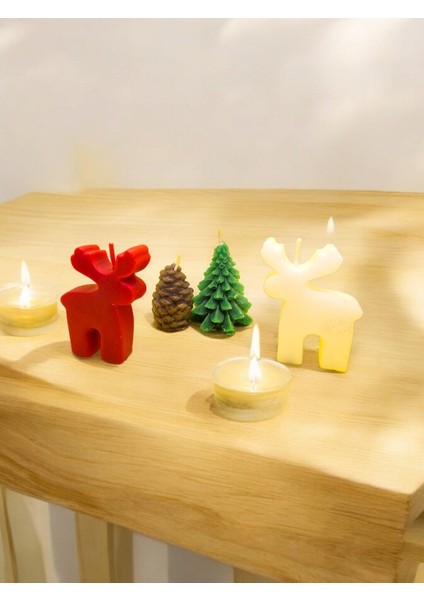 Yeni Yıl Noel Konseptli Mum Seti-Geyikli Mum-Çam Ağacı Mum-Kozalak Mum modelleri