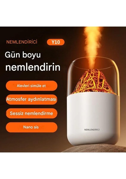 Humidifier H2O Küçük Masaüstü Nemlendirici - Renkli LED Hava Nemlendirici Volkan Efektli Nemlendirici, 300ML Yağ Difüzörlü Sessiz Buhar Makinası