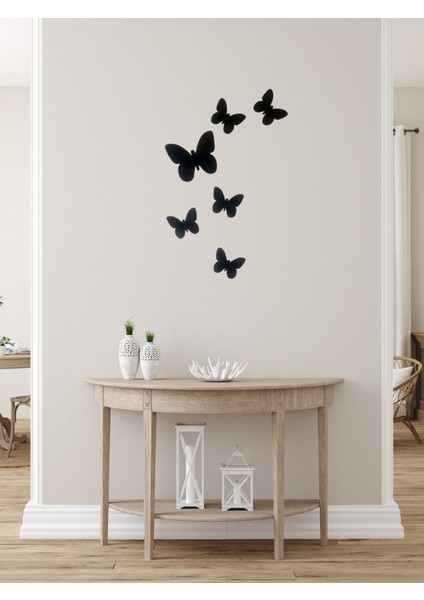 Dekoratif Ahşap 6lı Kelebek Duvar Süsü Siyah 50X40 Lazer Kesim Duvar Dekoru fiyatları