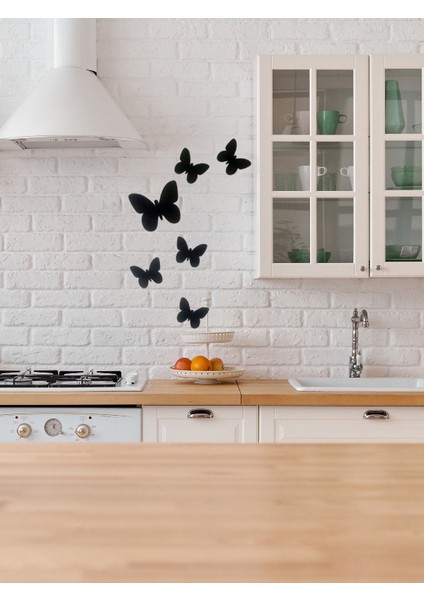 Dekoratif Ahşap 6lı Kelebek Duvar Süsü Siyah 50X40 Lazer Kesim Duvar Dekoru modelleri