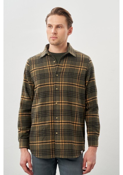 Antrasit Yünlü Ekose Desen Yumuşak Yaka Cepsiz Uzun Kol Casual Comfort Fit Gömlek 1004245227