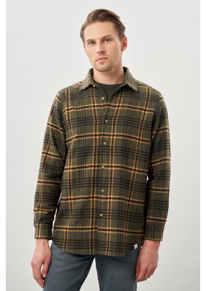 Antrasit Yünlü Ekose Desen Yumuşak Yaka Cepsiz Uzun Kol Casual Comfort Fit Gömlek 1004245227 modelleri