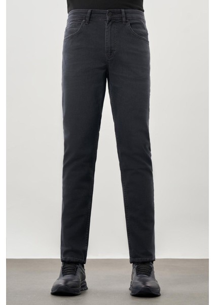 Koyu Antrasit Düz Gabardin Pamuklu 5 Cep Slim Fit Casual Denim Pantolon 1023245158