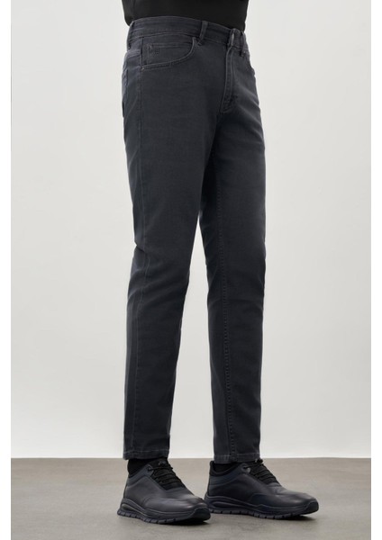 Koyu Antrasit Düz Gabardin Pamuklu 5 Cep Slim Fit Casual Denim Pantolon 1023245158