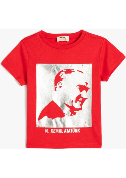 Atatürk Baskılı T-Shirt Kısa Kollu Bisiklet Yaka Pamuklu