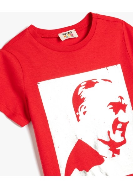 Atatürk Baskılı T-Shirt Kısa Kollu Bisiklet Yaka Pamuklu modelleri