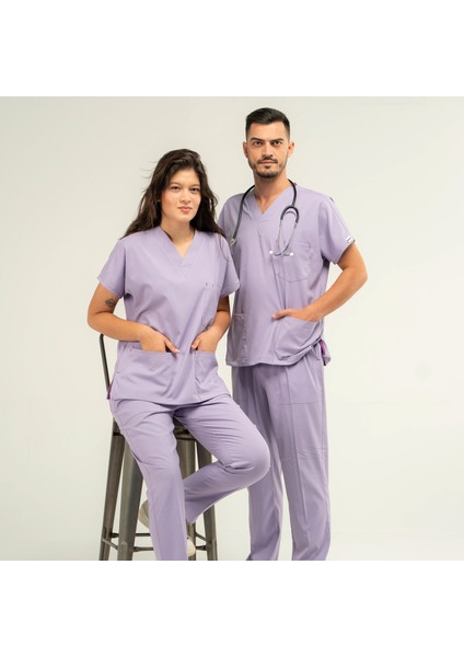 Core Flex Lüks Likralı Unisex Medikal Lila Alt Üst Takım Doktor Hemşire Scrubs modelleri