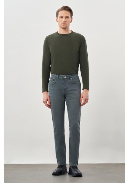 Su Yeşili Düz Gabardin Pamuklu 5 Cep Slim Fit Casual Denim Pantolon 1023245158
