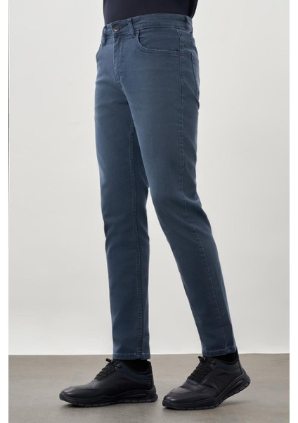 Indigo Mavi Düz Gabardin Pamuklu 5 Cep Slim Fit Casual Denim Pantolon 1023245158 modelleri