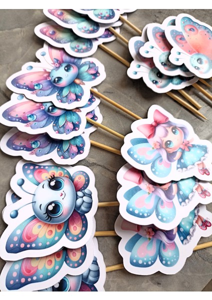 15ADET Sevimli Kelebek Tema Iyiki Doğdun Cupcake Doğum Günü Süsü Pasta Kürdanı 6-7cm Cupcake Pasta