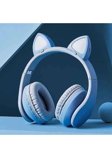 Kedi Kulak Bluetooth Subwoofer 7.1 Çevresel Ses Kulaklıkları(Mavi) (Yurt Dışından)