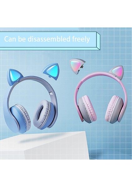 Kedi Kulak Bluetooth Subwoofer 7.1 Çevresel Ses Kulaklıkları(Mavi) (Yurt Dışından)