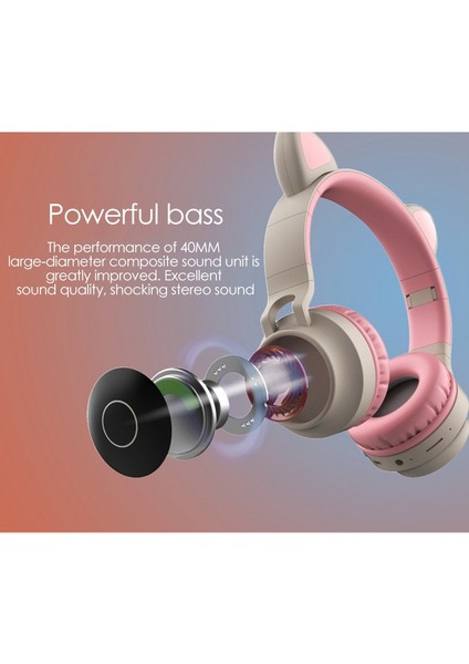 Kablosuz Kulaklık, Çocuk Katlanabilir Kulak Üstü Stereo Kulaklık Pembe (Yurt Dışından)