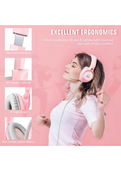 Onıkuma X16 Gürültü Azaltma Mikrofonlu Kablolu Kulaklık Pembe (Yurt Dışından)