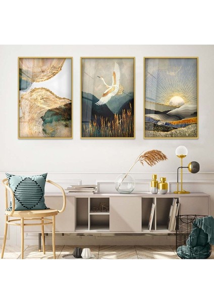 KOLAJ ÇİZİM 3'LÜ METAL ÇERÇEVELİ CAM TABLO SETİ