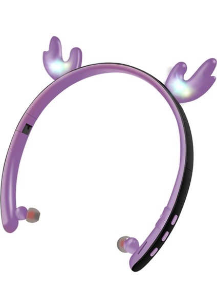 Karikatür Aydınlık Geyik Kulak Kablosuz Kulak Içi Bluetooth Kulaklık Mor (Yurt Dışından)