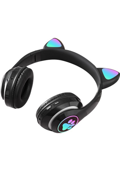 Sevimli Kedi Kulak Bluetooth Kulaklık Çocuk Mikrofonlu Telefon Kulaklığı (Siyah) (Yurt Dışından)