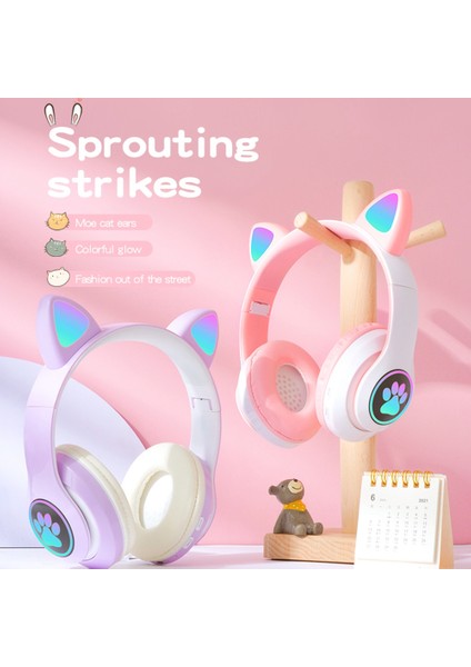 Sevimli Kedi Kulak Bluetooth Kulaklık Çocuk Mikrofonlu Telefon Kulaklığı (Siyah) (Yurt Dışından) modelleri