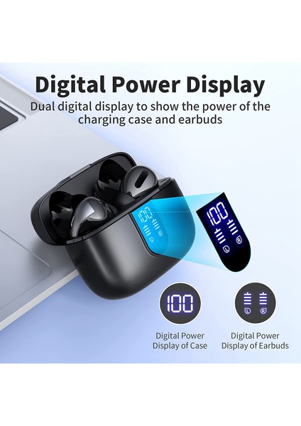 Bluetooth Kulaklıklar Gerçek Kablosuz Kulaklıklar 60H Oynatma LED Ekranı (Yurt Dışından)