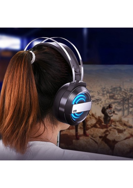 Q9 Başa Monte Bilgisayar Kablolu Kulaklık Masaüstü Oyun Mikrofonu Bluetooth (Yurt Dışından)