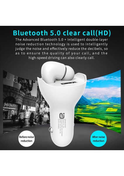 Özel Çağrıyı Sürmek Için Araç Kablosuz Bluetooth 5.0 Kulaklık -Beyaz (Yurt Dışından)