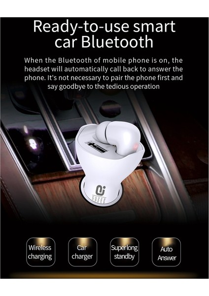 Özel Çağrıyı Sürmek Için Araç Kablosuz Bluetooth 5.0 Kulaklık -Beyaz (Yurt Dışından)
