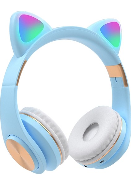 Bluetooth Kulaklık, Kedi Kulak LED Işıklı Kablosuz Kulaklık (Mavi) (Yurt Dışından)