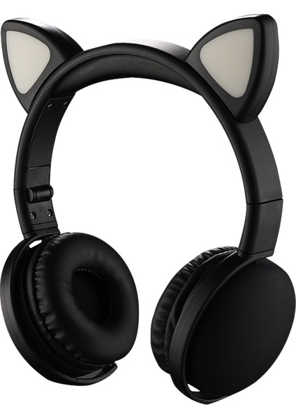 Kedi Mikrofonlu Bluetooth 5.0 Çocuk Desteği Tf Kart Siyah Oyun Kulaklığı (Yurt Dışından)