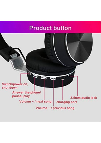 Kablosuz Bluetooth 5.0 Bas Kulak Spor Oyunları Kulaklığı Katlanır (Kırmızı) (Yurt Dışından)