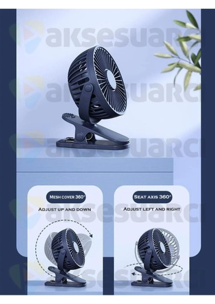 Mandallı Sıkıştırmalı Şarjlı 3 Kademe Taşınabilir Kıskaçlı Mini Fan Sessiz Vantilatör Soğutma