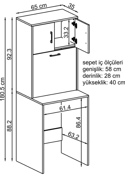Luna Çamaşır Sepetli Çamaşır Makinesi Dolabı , Kirli Sepetli Çok Amaçlı Dolap modelleri