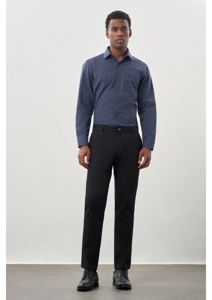 Siyah Kendinden Desenli Bez Ayağı Pamuklu Yan Cep Slim Fit Casual Pantolon 1003245168 fiyatları