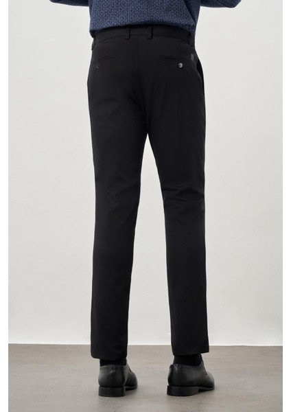 Siyah Kendinden Desenli Bez Ayağı Pamuklu Yan Cep Slim Fit Casual Pantolon 1003245168 fırsatları