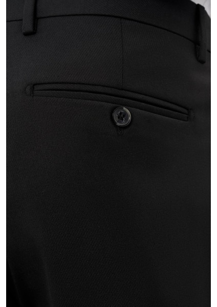 Siyah Düz Gabardin Esnek Yan Cep Slim Fit Classic Pantolon 1003245209_001