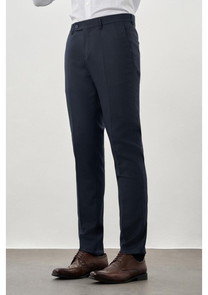 Koyu Lacivert Düz Gabardin Esnek Yan Cep Slim Fit Classic Pantolon 1003245209_200