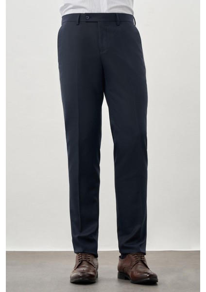 Koyu Lacivert Düz Gabardin Esnek Yan Cep Slim Fit Classic Pantolon 1003245209_200