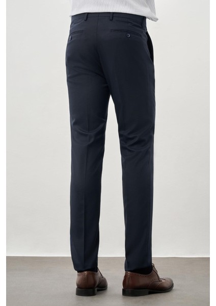 Koyu Lacivert Düz Gabardin Esnek Yan Cep Slim Fit Classic Pantolon 1003245209_200
