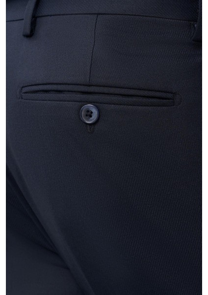 Koyu Lacivert Düz Gabardin Esnek Yan Cep Slim Fit Classic Pantolon 1003245209_200
