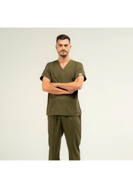 Core Flex Lüks Likralı Unisex Medikal Haki Alt Üst Takım Doktor Hemşireuniforma modelleri